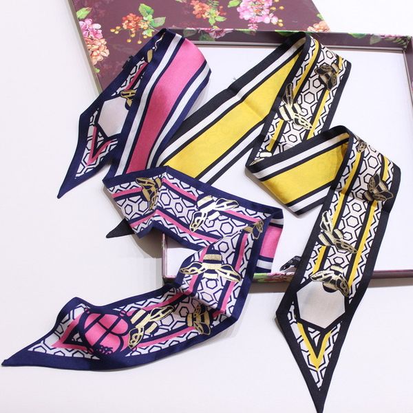85cm new stamping bee silk fashion temperament small ribbon wrapped around tied bag twill silk scarf hair band wi, Blue;gray
85cm new stamping bee silk fashion temperament small ribbon wrapped around tied bag twill silk scarf hair band wi, Blue;gray