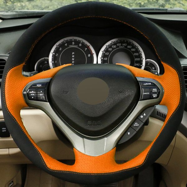 diy hand-stitched car steering wheel cover black suede orange leather for honda spirior oid accord
diy hand-stitched car steering wheel cover black suede orange leather for honda spirior oid accord