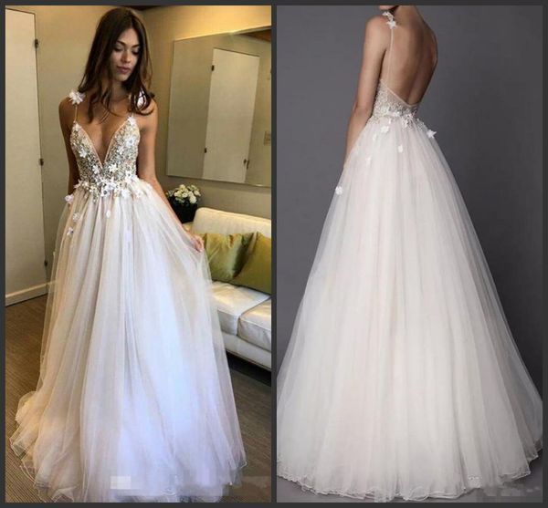 boho beach wedding dresses 2019 new a-line deep v-neck backless 3d applique beaded berta with flowers floor length tulle straps bridal gowns, White
boho beach wedding dresses 2019 new a-line deep v-neck backless 3d applique beaded berta with flowers floor length tulle straps bridal gowns, White