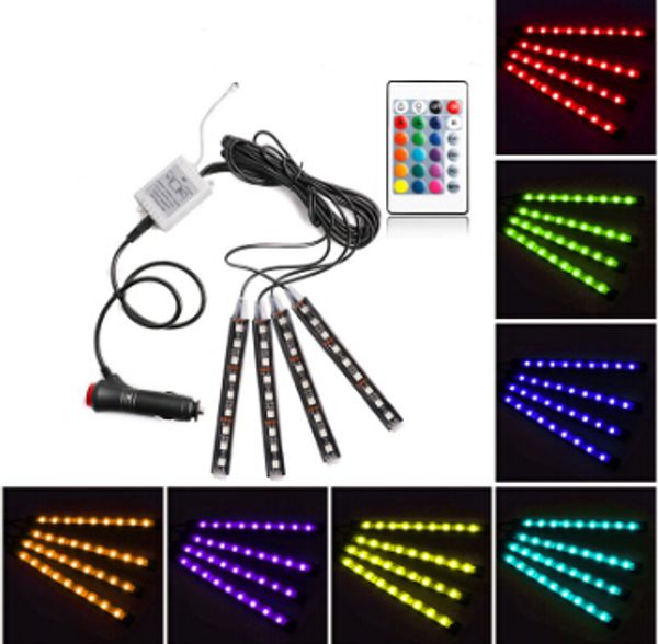 4pcs 9led sound voice controller car interior rgb strip light atmosphere lamp foot decorative light lamp remote control
4pcs 9led sound voice controller car interior rgb strip light atmosphere lamp foot decorative light lamp remote control