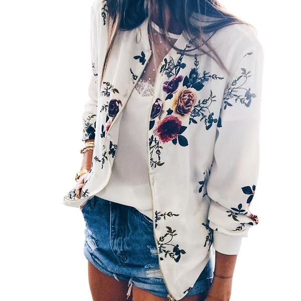 women chic coat new ladies ribbed trim flower print bomber jacket autumn long sleeve zipper casual outwear chaqueta mujer, Black;brown
women chic coat new ladies ribbed trim flower print bomber jacket autumn long sleeve zipper casual outwear chaqueta mujer, Black;brown
