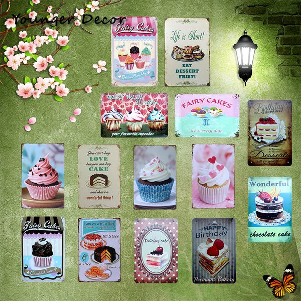 

happy birthday delicious fairy cakes metal tin sign chocolate cake home decor art poster kitchen cafe shop wall decoration ya084