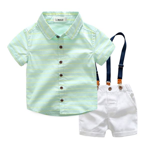 

одежда для мальчиков летняя мода новые поступления мальчики дети с коротким рукавом пуховик воротник раздели рубашка + шорты + пояс высокого, White