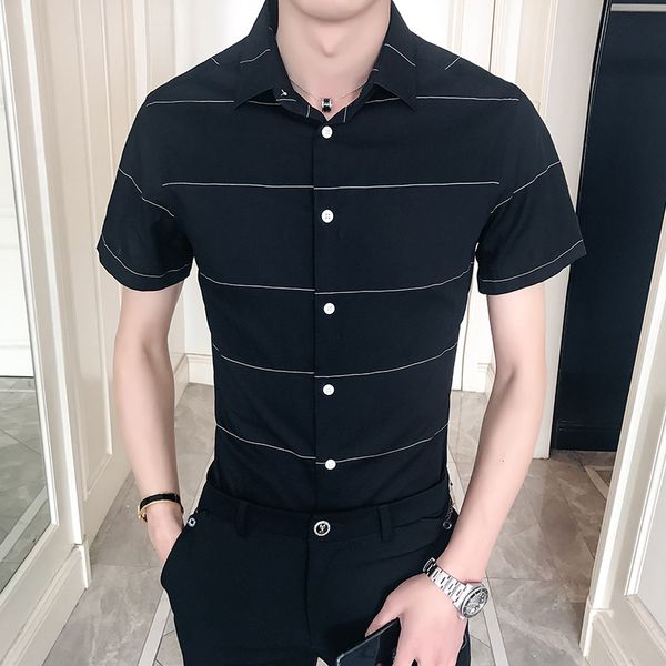 men's casual short sleeve shirt cotton fashion line business shirt men's slim 4 color, White;black
men's casual short sleeve shirt cotton fashion line business shirt men's slim 4 color, White;black