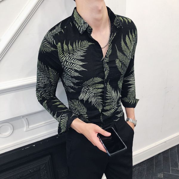 dress shirt men slim fashion print 2018 autumn new social business casual temperament british wind long sleeve flower shirt, White;black
dress shirt men slim fashion print 2018 autumn new social business casual temperament british wind long sleeve flower shirt, White;black