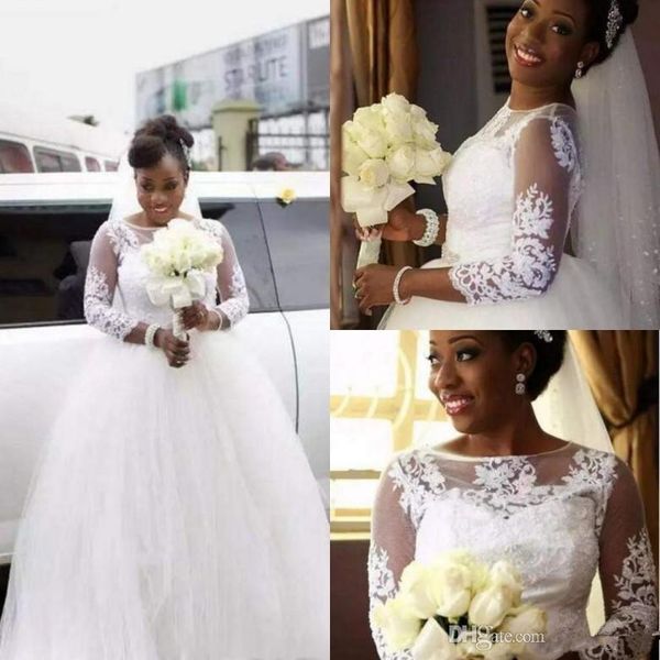 vintage white jewel wedding dresses with lace applique 3/4 long sleeve custom made elegant a line bridal gowns
vintage white jewel wedding dresses with lace applique 3/4 long sleeve custom made elegant a line bridal gowns