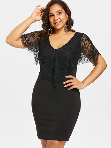 5xl plus size eyelash lace trim v neck dress knee length short sleeves fitted dress, Black;gray
5xl plus size eyelash lace trim v neck dress knee length short sleeves fitted dress, Black;gray