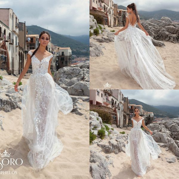 2019 beach wedding dresses lace appliques off shoulder cap sleeves backless a line bohemian wedding dress sweep train country bridal gowns, White
2019 beach wedding dresses lace appliques off shoulder cap sleeves backless a line bohemian wedding dress sweep train country bridal gowns, White