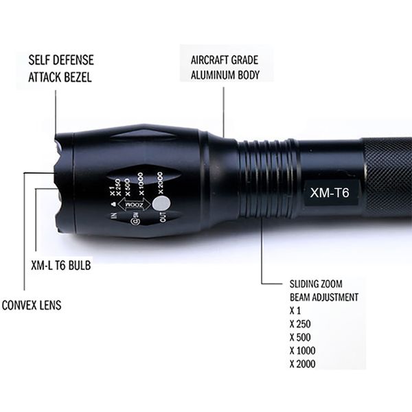 8000 lumens flashlight 5 -mode cree xm -l t6 led flashlight zoomable focus torch by 1 *18650 battery or 3 *battery
8000 lumens flashlight 5 -mode cree xm -l t6 led flashlight zoomable focus torch by 1 *18650 battery or 3 *battery