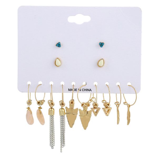 7 pairs/set alloy gold color mixed hoop earrings vintage chain e feather stone earring set for women brincos, Golden;silver
7 pairs/set alloy gold color mixed hoop earrings vintage chain e feather stone earring set for women brincos, Golden;silver