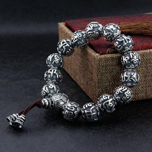 handmade 100% 990 silver tibetan six words proverb beaded bracelet pure silver wrist mala bracelet buddhist mantra, Black
handmade 100% 990 silver tibetan six words proverb beaded bracelet pure silver wrist mala bracelet buddhist mantra, Black