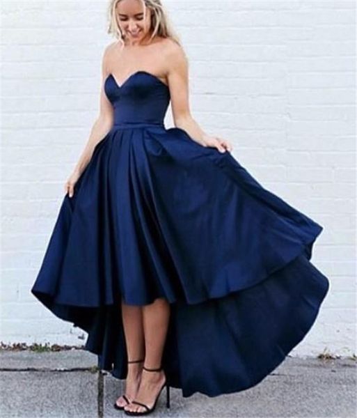 high low satin prom dresses short front long back navy blue evening party dresses formal gowns sweetheart bridesmaid dresses, Black
high low satin prom dresses short front long back navy blue evening party dresses formal gowns sweetheart bridesmaid dresses, Black