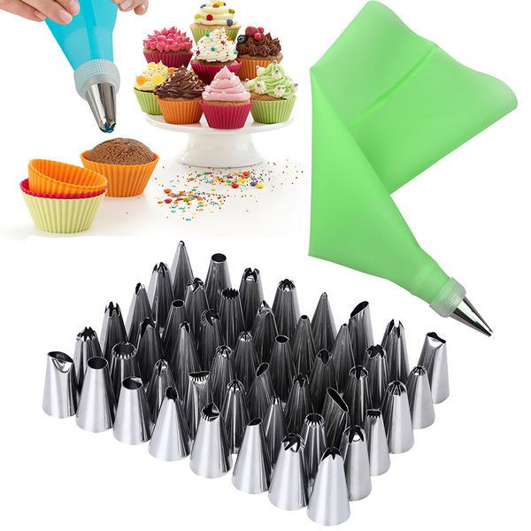 52 pcs/set 2x 12in silicone icing piping cream pastry bag+48x stainless steel nozzle tips+2x converter diy cake decorating tools
52 pcs/set 2x 12in silicone icing piping cream pastry bag+48x stainless steel nozzle tips+2x converter diy cake decorating tools