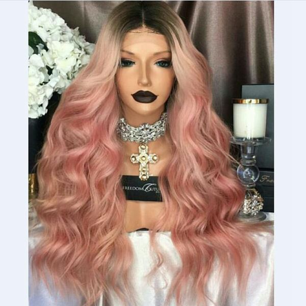 mhazel ombre dark pink long curly 26in high density 150%synthetic glueless front lace wig for woman, Black 
mhazel ombre dark pink long curly 26in high density 150%synthetic glueless front lace wig for woman, Black