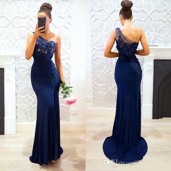 elegant navy blue bridesmaid dresses mermaid one shoulder sweep train bridesmaid gowns formal dresses for wedding party mm11, White;pink
elegant navy blue bridesmaid dresses mermaid one shoulder sweep train bridesmaid gowns formal dresses for wedding party mm11, White;pink