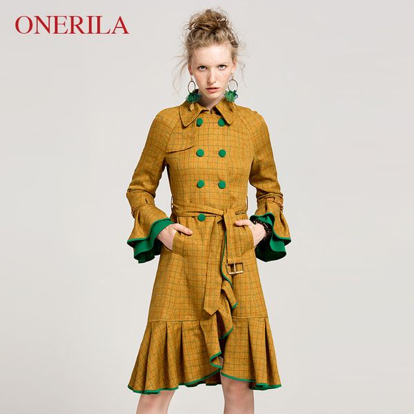 onerila 2018 autumn new turn down collar long sleeve double breasted orange plaid trench coat women fashion ruffles outerwear, Tan;black
onerila 2018 autumn new turn down collar long sleeve double breasted orange plaid trench coat women fashion ruffles outerwear, Tan;black