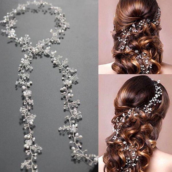 

luxury silver flower pearl crystal long bridal hairbands crown headpiece wedding hair accessories bride tiara head jewelry, Slivery;golden