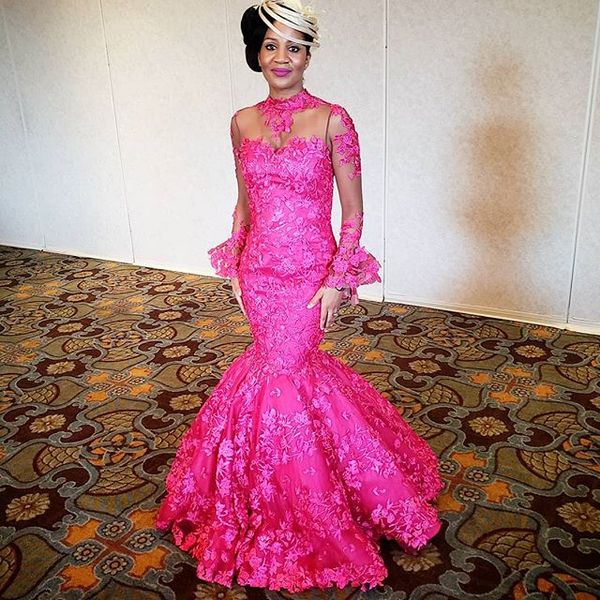 fuchsia mermaid prom dresses high neck long sleeve lace appliques formal party gowns aso ebi sheer back floor length evening dresses, Black
fuchsia mermaid prom dresses high neck long sleeve lace appliques formal party gowns aso ebi sheer back floor length evening dresses, Black