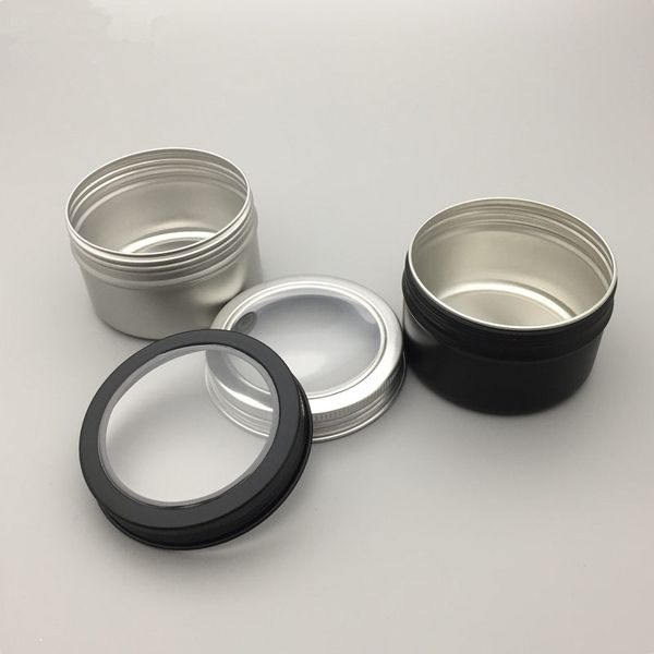 100g aluminum black/silvery window jar 100ml cosmetic cream bottle visible empty screw cap lotion tins container f1059
100g aluminum black/silvery window jar 100ml cosmetic cream bottle visible empty screw cap lotion tins container f1059