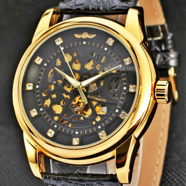winner mechanical watches rhinestone skeleton leather strap luxury gold black hollow out automatic wrist watch relogio masculino, Slivery;brown
winner mechanical watches rhinestone skeleton leather strap luxury gold black hollow out automatic wrist watch relogio masculino, Slivery;brown