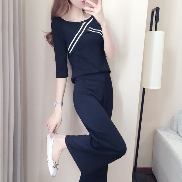 the new fifth sleeve sweater pullover knitted pullover shirt wide leg pants suit two-piece dd56, White;black
the new fifth sleeve sweater pullover knitted pullover shirt wide leg pants suit two-piece dd56, White;black