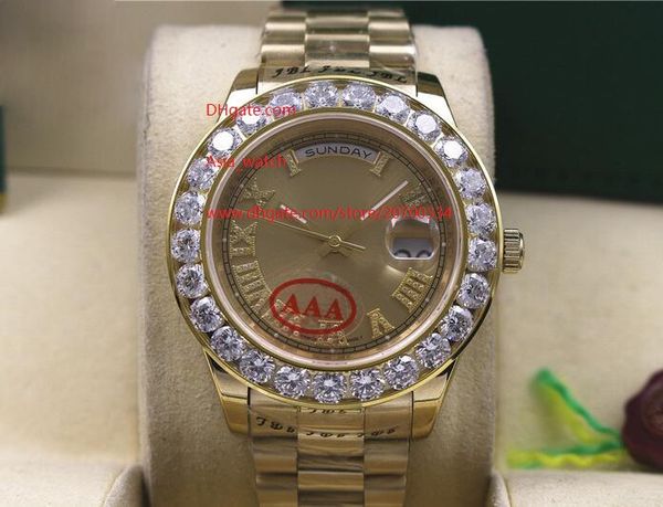 classic 6660 wristwatches gold dial day-date 2 ii 18k 41mm president yellow gold bigger diamond automatic mechanical mens watch, Slivery;brown
classic 6660 wristwatches gold dial day-date 2 ii 18k 41mm president yellow gold bigger diamond automatic mechanical mens watch, Slivery;brown