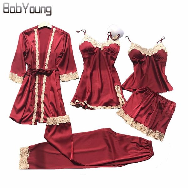 babyoung 2018 summer women silk bride robe shorts pajamas long sleeve wedding robes set camisole lace nightwear 5 pcs, Blue;gray
babyoung 2018 summer women silk bride robe shorts pajamas long sleeve wedding robes set camisole lace nightwear 5 pcs, Blue;gray