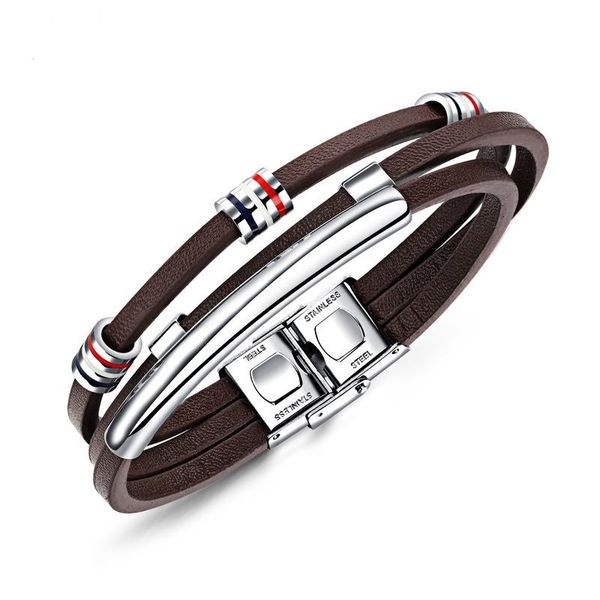 brown color fashion simple men's multi-layer leather bangle stainless steel bracelet watchband jewelry gift for men boys 1219, Black
brown color fashion simple men's multi-layer leather bangle stainless steel bracelet watchband jewelry gift for men boys 1219, Black