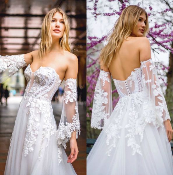 pallas couture beach wedding dresses sweetheart lace appliques bridal gowns custom made separate sleeves a-line wedding dress, White
pallas couture beach wedding dresses sweetheart lace appliques bridal gowns custom made separate sleeves a-line wedding dress, White