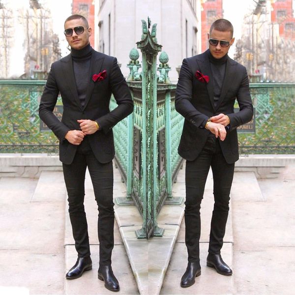

latest coat pants 2018 black men suits peaked lapel one button slim fit groom tuxedos bridegroom blazers 2 pieces jacket pants prom wear, Black;gray