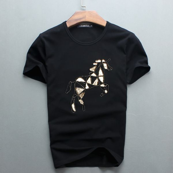 summer men wear embroidered round neck t-shirts with embroidered sequins, White;black
summer men wear embroidered round neck t-shirts with embroidered sequins, White;black