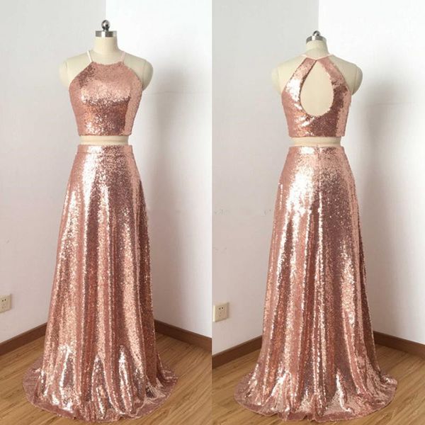 2018 Cheap Rose Gold Jewel Halter Two Piece Sequin A-line Prom Dresses Sleeveless Keyhole Back Simple Long Party Evening Dresses Custom Made, Black
2018 Cheap Rose Gold Jewel Halter Two Piece Sequin A-line Prom Dresses Sleeveless Keyhole Back Simple Long Party Evening Dresses Custom Made, Black