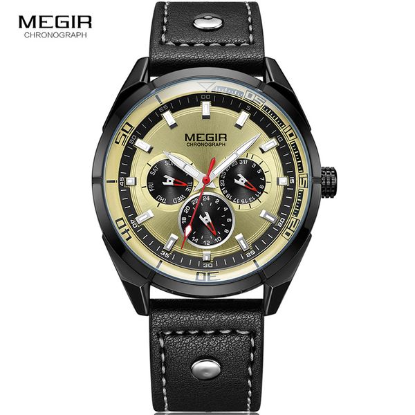 

megir business men's quartz watches waterproof luminous week date 24 hours analogue wristwatch for man black gold 2072-3n1, Slivery;brown