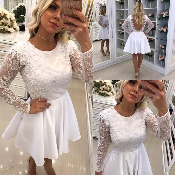 short white cocktail dresses 2019 new custom jewel neck beaded pearls long sleeve backless prom dresses lace homecoming dresses c65, Black
short white cocktail dresses 2019 new custom jewel neck beaded pearls long sleeve backless prom dresses lace homecoming dresses c65, Black