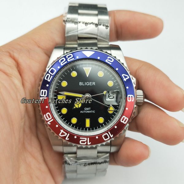 40mm bliger sapphire glass black dial luminou hands gmt automatic men's watch, Slivery;brown
40mm bliger sapphire glass black dial luminou hands gmt automatic men's watch, Slivery;brown