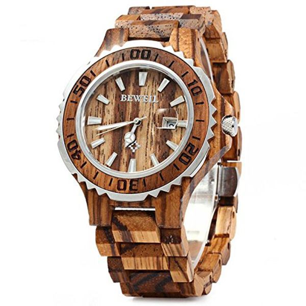 

bewell new men's analogue quartz wooden watch with wood bracelet w100bg 1pcs/ (multi colors, Slivery;brown