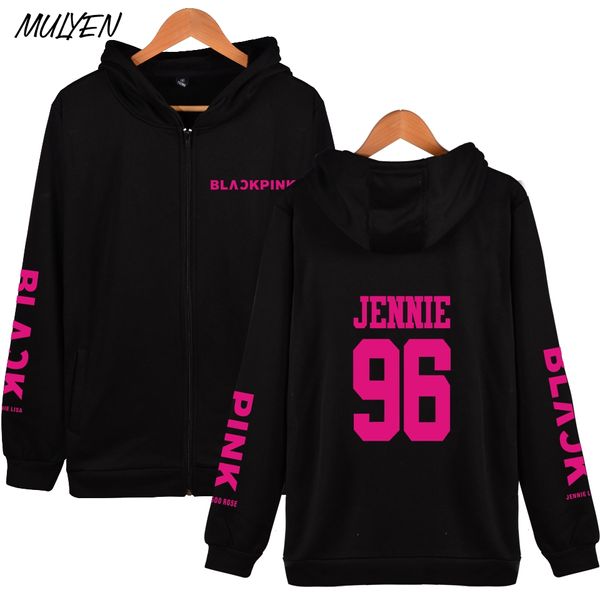 

mulyen kpop zipper hoodies women/men blackpink album fleece sweatshirt tour concert fans support member name print tracksuit, Black