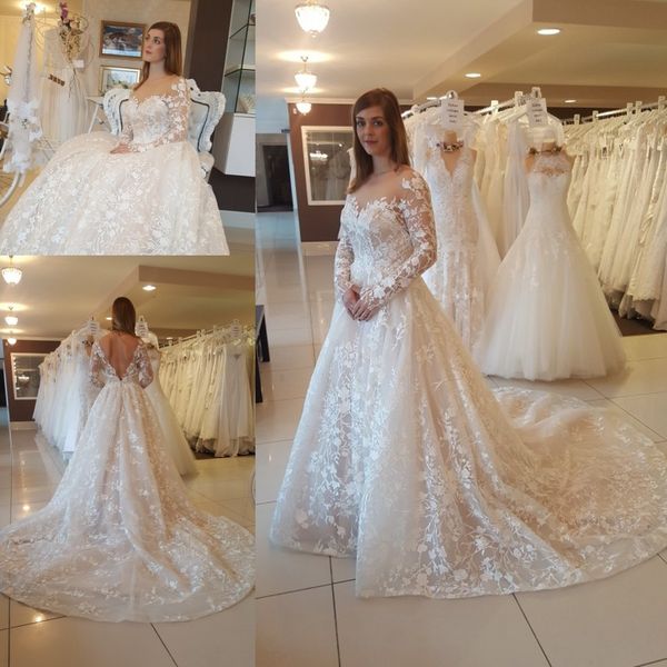 long sleeve a-line wedding dresses 2018 real buyer show 3d lace floral sheer neck puffy princess church garden castle wedding gown, White
long sleeve a-line wedding dresses 2018 real buyer show 3d lace floral sheer neck puffy princess church garden castle wedding gown, White