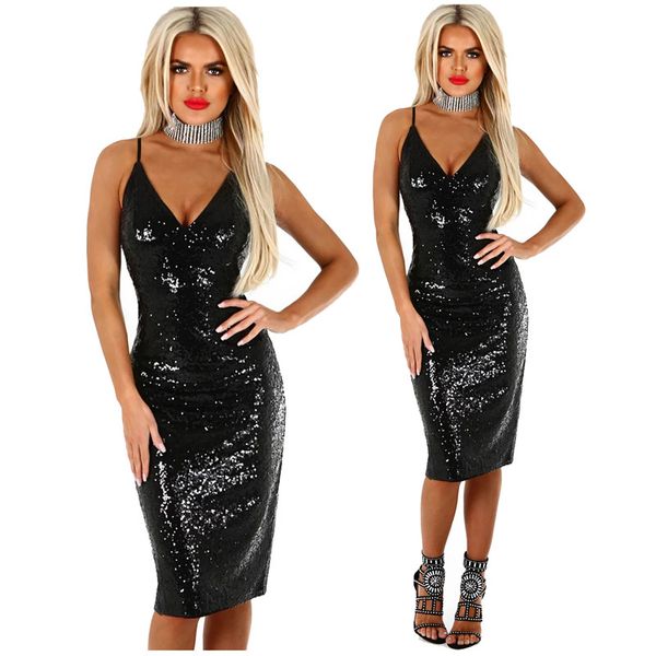 2018 autumb black sequins dress hollow out v-neck dress sheath spaghetti strap party, White;black
2018 autumb black sequins dress hollow out v-neck dress sheath spaghetti strap party, White;black