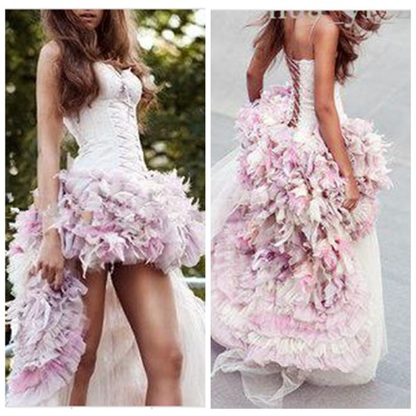 2021 spaghetti ball gown wedding dresses short front long back 3d handmade flowers adorned tulle hi-lo colorful bridal gowns custom, White
2021 spaghetti ball gown wedding dresses short front long back 3d handmade flowers adorned tulle hi-lo colorful bridal gowns custom, White