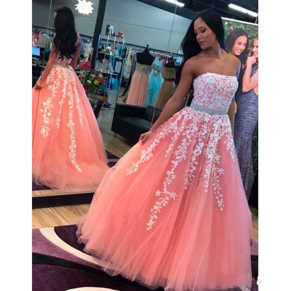 2019 Strapless Sweet 16 dresses Lace Appliques Tulle Quinceanera Dresses Pink vestidos de quinceanera Custom Made
2019 Strapless Sweet 16 dresses Lace Appliques Tulle Quinceanera Dresses Pink vestidos de quinceanera Custom Made