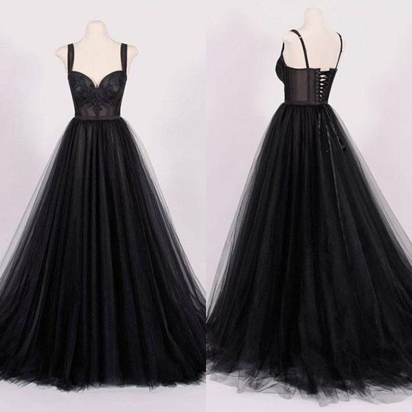 real sample 2018 vintage black tulle wedding dresses with lace applique spaghetti straps sweetheart lace up back bridal gowns en1113, White
real sample 2018 vintage black tulle wedding dresses with lace applique spaghetti straps sweetheart lace up back bridal gowns en1113, White