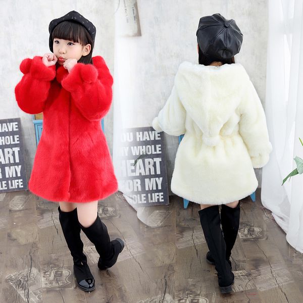 Девочки шуба детская зимняя верхняя одежда одежда Одежда с капюшоном из искусств