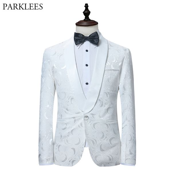 white rose jacquard blazer men 2018 brand new single button shawl collar mens suit jacket blazers wedding groom tuxedo blazer, White;black
white rose jacquard blazer men 2018 brand new single button shawl collar mens suit jacket blazers wedding groom tuxedo blazer, White;black