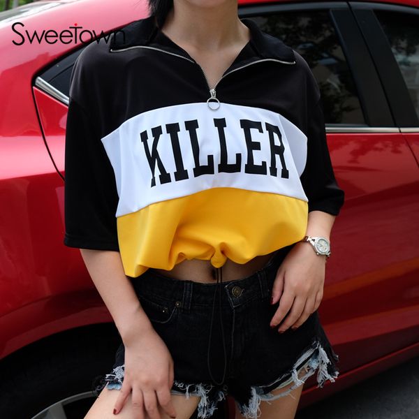 sweetown vogue striped oversized t shirt women short sleeve printed crop turn-down collar plus size tshirt womens clothing, White
sweetown vogue striped oversized t shirt women short sleeve printed crop turn-down collar plus size tshirt womens clothing, White