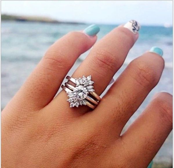 white sapphire diamond ring wedding bride ring, Silver
white sapphire diamond ring wedding bride ring, Silver