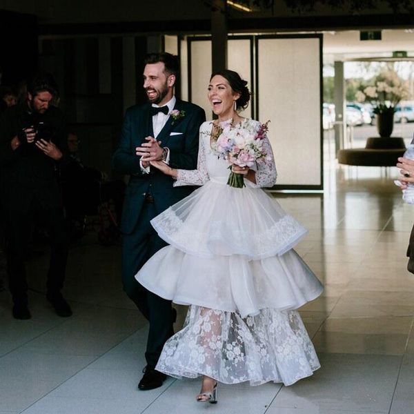 tiered wedding layered dress lace long sleeve tiered skirt a line floor length romantic 2019 bridal gowns custom size, White
tiered wedding layered dress lace long sleeve tiered skirt a line floor length romantic 2019 bridal gowns custom size, White