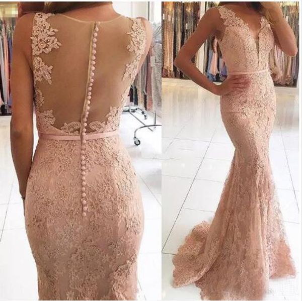 2017 New Sexy V-Neck Evening Dresses Wear Illusion Lace Appliques Beaded Blush Pink Mermaid Long Sheer Back Formal Party Dress Prom Gowns
2017 New Sexy V-Neck Evening Dresses Wear Illusion Lace Appliques Beaded Blush Pink Mermaid Long Sheer Back Formal Party Dress Prom Gowns
