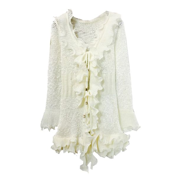 2018 autumn new korean sweet ruffled long sweater v neck bow bright silk long sleeve knit sweater coat, White;black
2018 autumn new korean sweet ruffled long sweater v neck bow bright silk long sleeve knit sweater coat, White;black