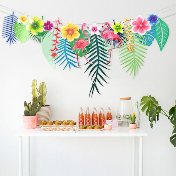 

wholesale- flower banner tropical leaf paper garlands for hawaiian luau party supply birthday decoration summer beach supplies 75d